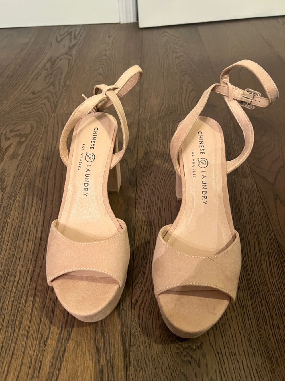 Chinese Laundry Blush Pink Suede Block Heel Sandals